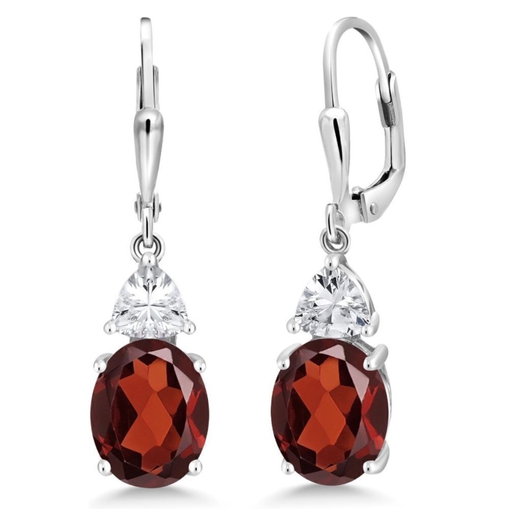 925 Sterling Silver 5.00 Cttw Garnet and Diamond Cubic Zirconia Drop Earrings
